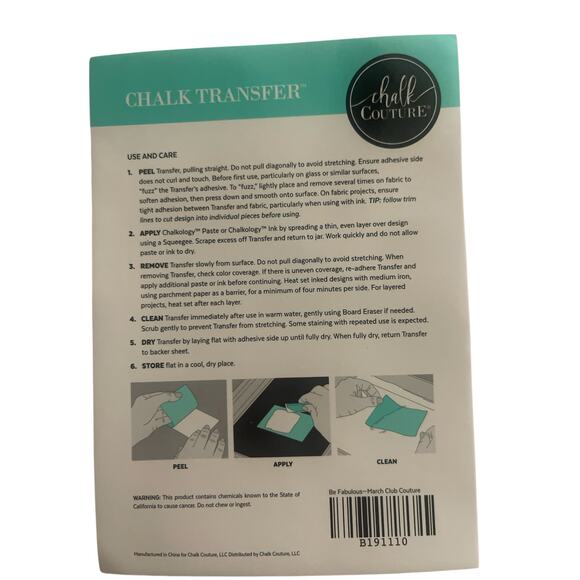 NWT Be Fabulous  Chalk Couture 8.5 x 11  Reusable Transfer - Picture 2 of 3